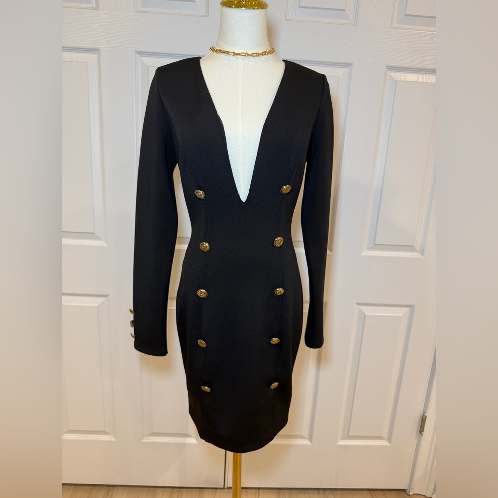 Fashion Nova Black Long Sleeve Dress with Gold Buttons
